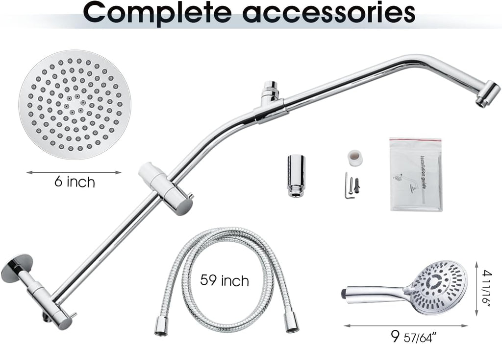 BRIGHT SHOWERS Rain Shower Head Combo with Solid Brass Slide Bar & Diverter, Dual High Pressure Shower Heads with 5-Setting Handheld, Adjustable Height, 60' Stainless Hose, Brushed Nickel