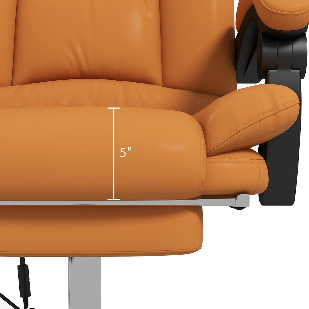Vinsetto Executive Massage Office Chair with 4 Vibration and Heat, 3 Modes, PU Leather Swivel Chair with Adjustable Height, Reclining Back, and Footrest, Light Brown