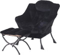 Welnow Lazy Chair with Ottoman, Modern Accent Chair with Armrests and a Side Pocket, Leisure Sofa Armchair, Reading Armchair with Footrest for Small Space, Plush Black