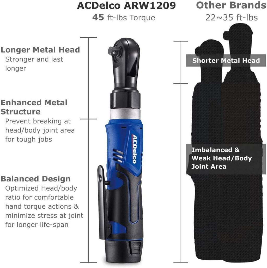 ACDelco G12 Series 12V Li-ion Cordless Rachet & Impact Wrench Combo Tool Kit with 3/8' Drive, LED Lights, Batteries & Chargers