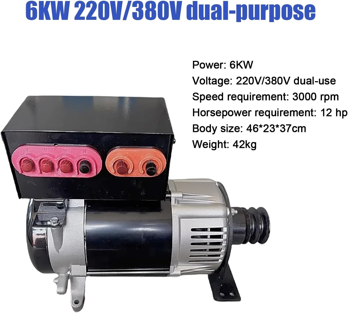 5KW-10KW Portable Generator for Home - Gas & Diesel, 220V Single/380V Three-Phase, Dual-Purpose, Pure Copper Coil, Includes Pulley & Junction Box (6KW)