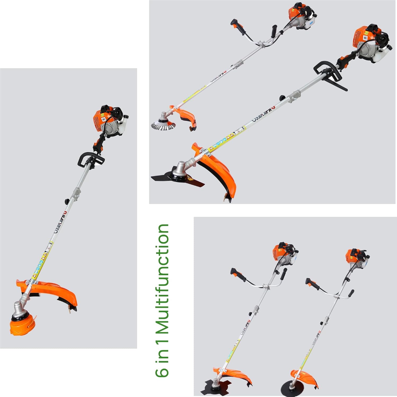 52cc 2-Cycle Gas Multi-Trimmer | 6-in-1 String Trimmer w/Rotatable Pole Saw, Weed Eater Weed Wacker, Brush Cutter & Hedge Trimmer Gas for Lawn, Yard, Garden Care, All-in-one Garden Tool