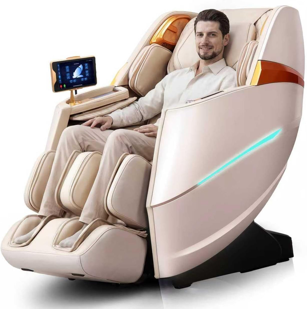 HealthRelife 4D Massage Chair Full Body Zero Gravity Recliner - 55' SL-Track,20 Auto Modes,11 Massage Technique,40 Airbags Massage,with Yoga Stretch,APP Control,Negative Oxygen lons（Beige）