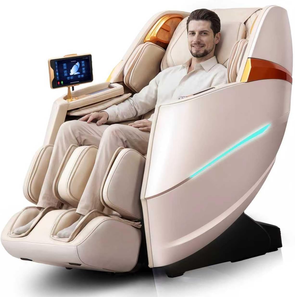 HealthRelife 4D Massage Chair Full Body Zero Gravity Recliner - 55' SL-Track,20 Auto Modes,11 Massage Technique,40 Airbags Massage,with Yoga Stretch,APP Control,Negative Oxygen lons（Beige）