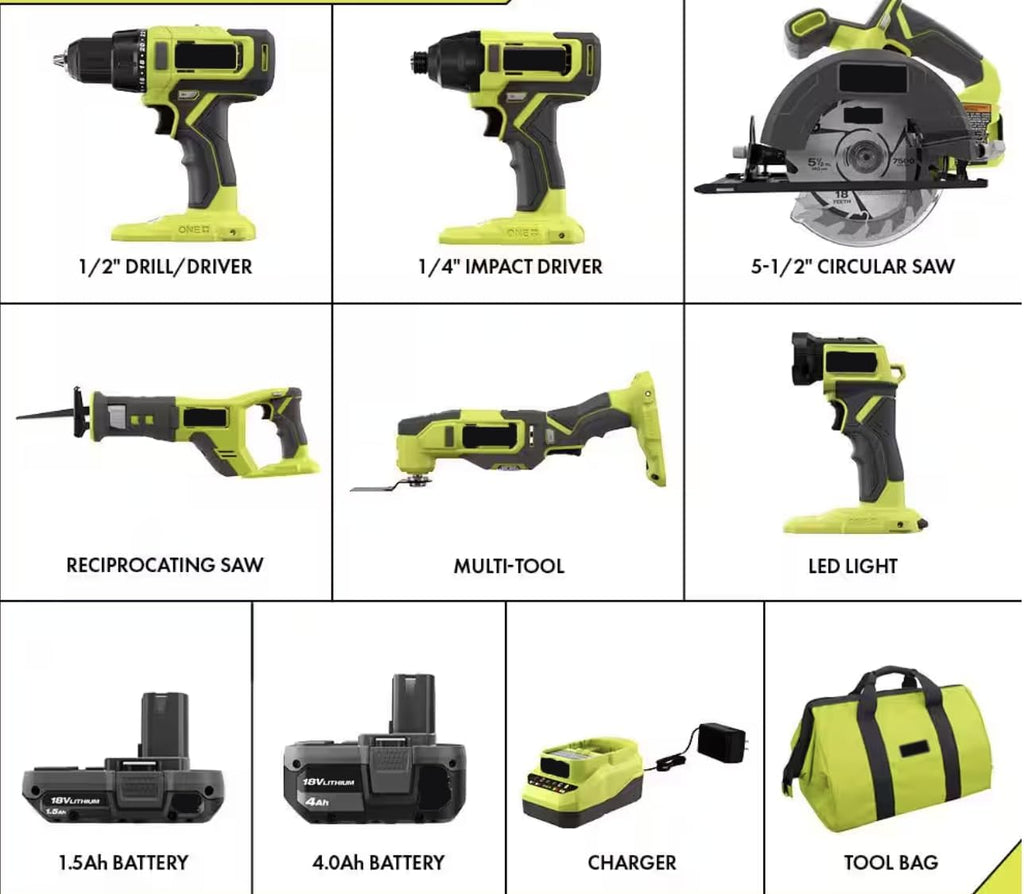 PCL1600K2 Fits for RYOBI 18V Cordless 6-Tool Combo Kit with 1.5 Ah Battery, 4.0 Ah Battery, and Charger