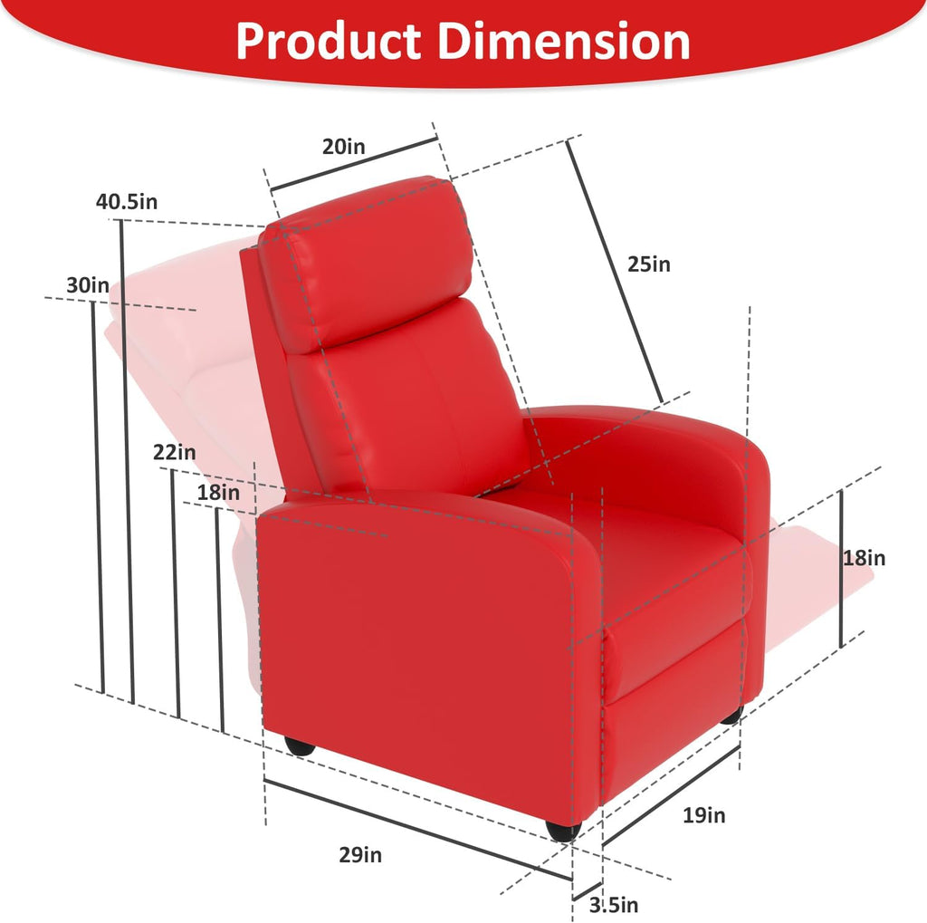 Massage Recliner Chair, Single Sofa Chair with Remote Control, Chair Recliner, Lazy Recliner Chair, Living Room Recliners with Pu Leather Padded Seat Backrest, Recliner Chairs for Adults, Red