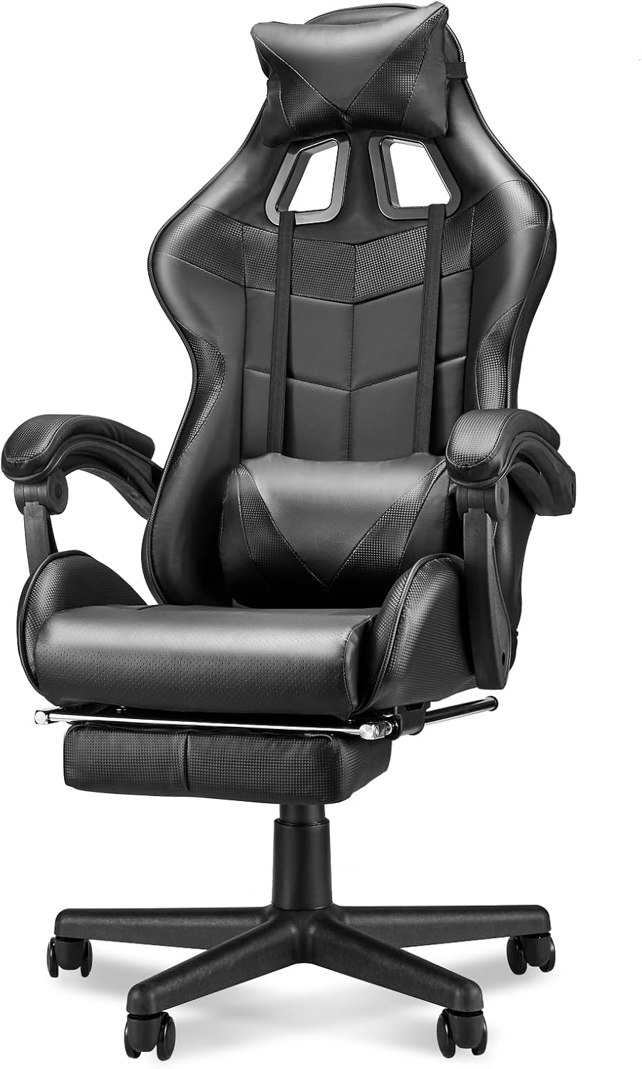 Soontrans Black Gaming Chairs with Footrest,Ergonomic PC Computer Game Chair,Home Office Desk Chair with Headrest and Lumbar Support Office Chair for Adult