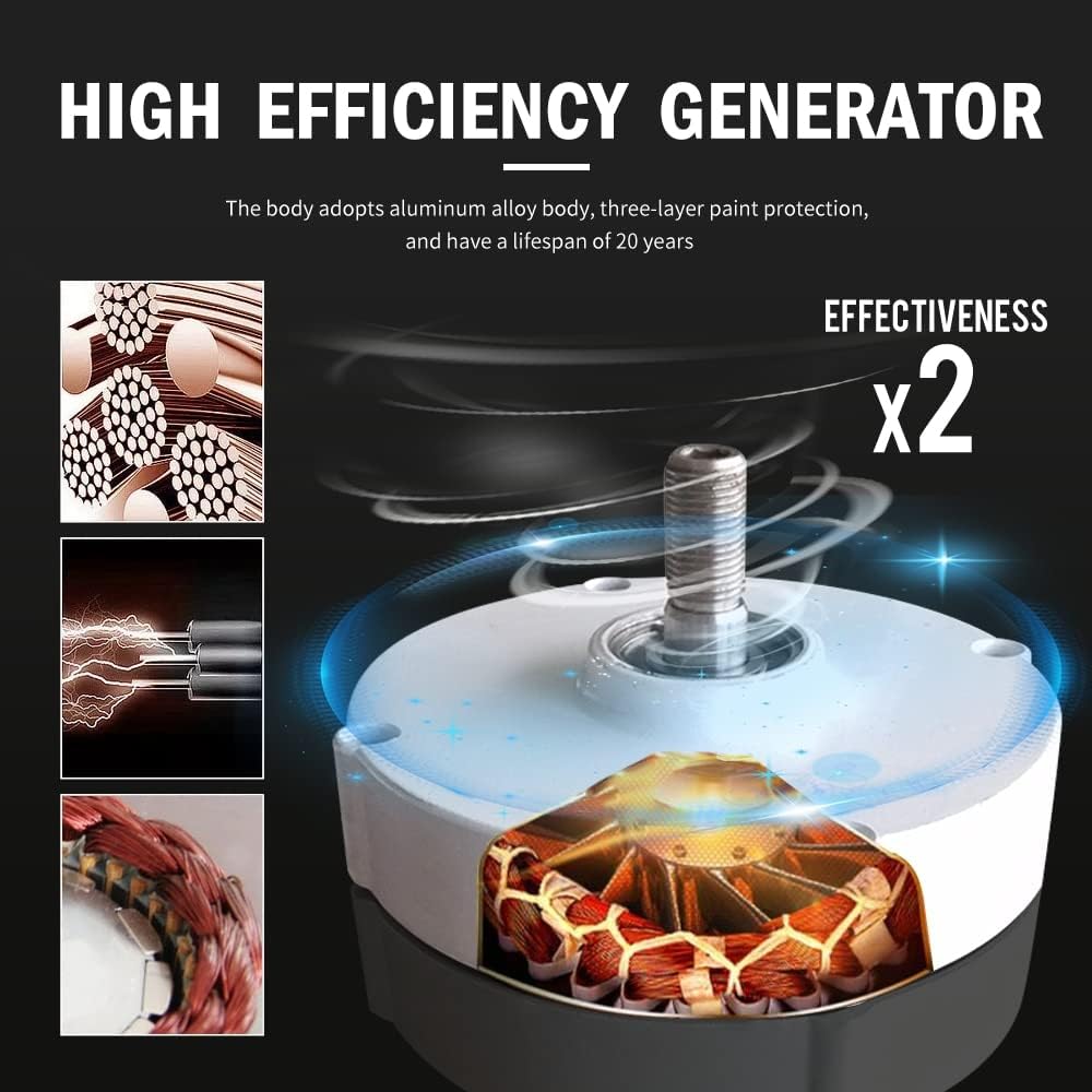 Wind Turbine Generator, 3000W Wind Tubine Generator Vertical Turbine Alternative Free Energy Windmill 24V 48V MPPT Controller Wind System,Generator Motor(with MPPT Controller,48V)