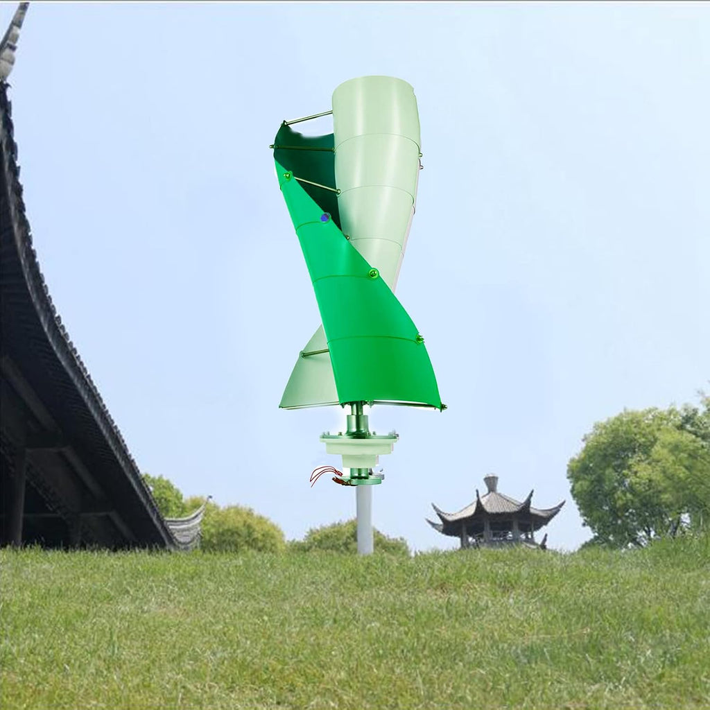 Vertical Spiral Wind Power Turbine Generator,3000W 12V/24V/48V 2 Blade Wind Turbine Power for Outdoor Garden(with Controller,Green)