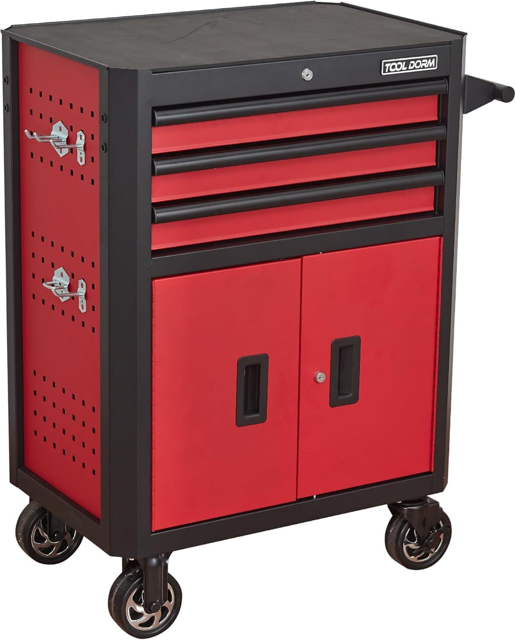 Rolling Tool Chest with Locking Wheels - Tool Box with 3 Drawers & 1 Big Tool Cabinet with 2 Door, 18.5' D x 28' W x 40' H Mobile Tool Storage Cabinet, Heavy-Duty Garage Organizer w/Ergonomic Handle