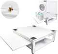 Washer and Dryer Pedestal with Pullout-Shelf - 24' W, 10' H, White Steel Universal Fit with Major Brands | Laundry Pedestal with Drain Pan & Hose | Washer Stand for Back Pain Relief, 800 lbs Capacity