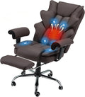 HOMREST Brown Ergonomic Office Chair with 6-Point Vibration Massage & Heat – Reclining Executive Chair with Adjustable Footrest and Armrests, PU Leather Big and Tall Home Office Desk Chair