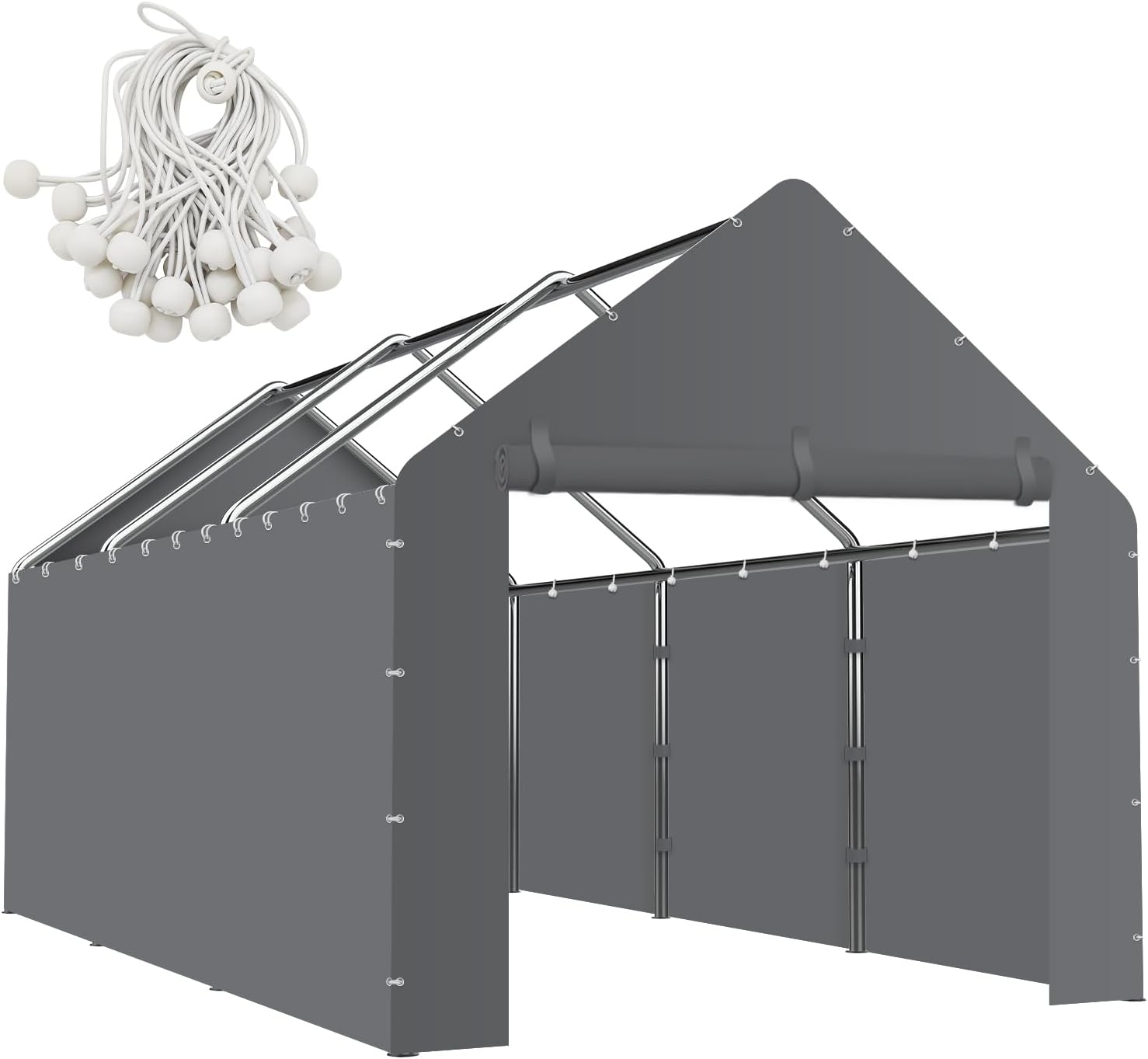 Canopy Sidewalls for 10x20x9.35FT Carport with Ball Bungee Cords, Shelter Logic Replacement Covers Canopy Walls for Car Tent Garage(Sidewalls Only) (Grey)
