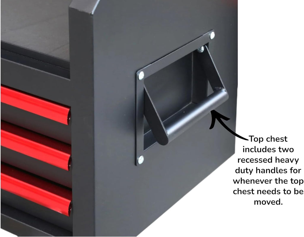 Industrial Grade 8-Drawer Tool Chest and Cabinet Combo, Rolling Casters, Black with Red Accents, 18' D x 36' W x 68' H.Perfect Addition to Any Work Area or Garage.