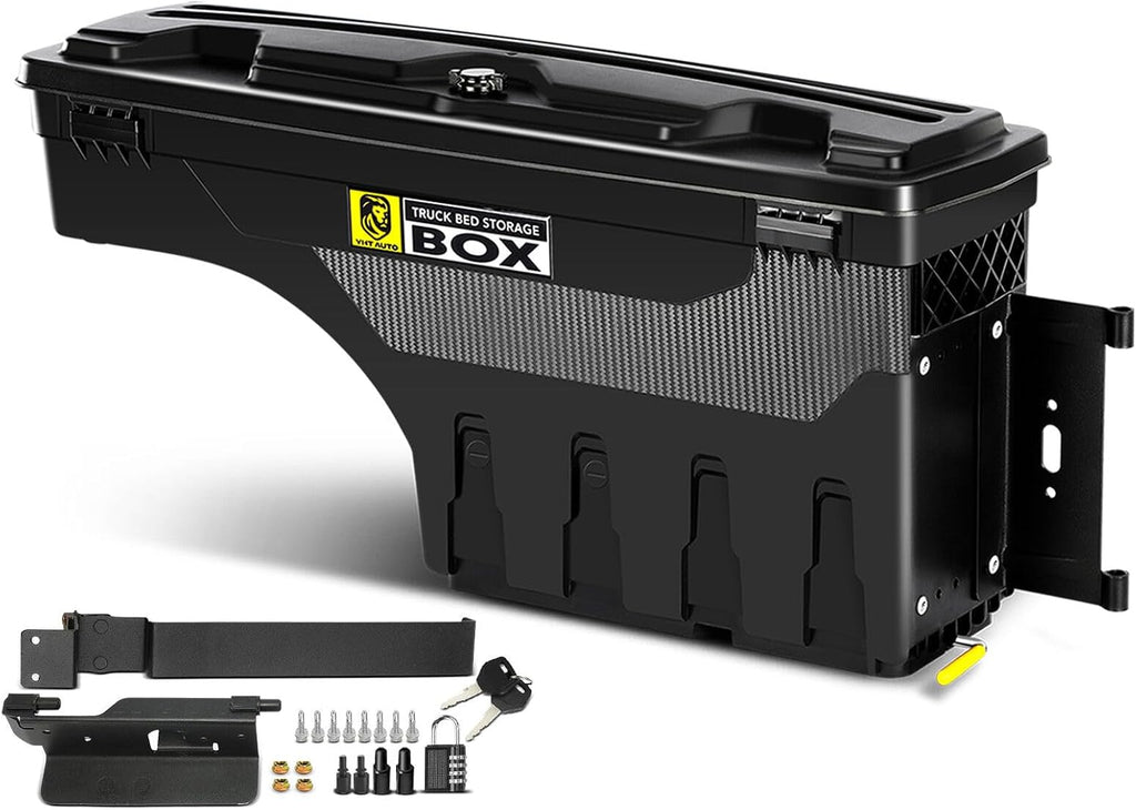 YHTAUTO Truck Bed Storage Tool Box Lockable Compatible with 2019-2025 Ram 1500 Pickup, Passenger Side, Will Not Work with RamBox & Classic Model, Swing Waterproof Wheel Well Toolbox