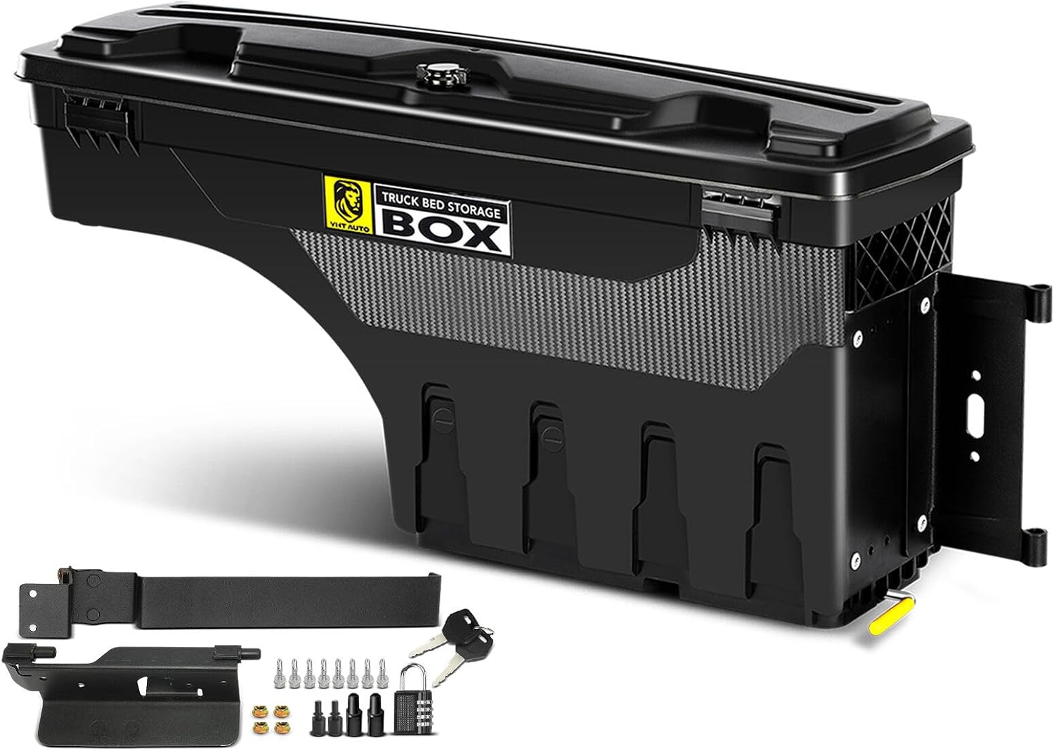 YHTAUTO Truck Bed Storage Tool Box Lockable Compatible with 2019-2025 Ram 1500 Pickup, Passenger Side, Will Not Work with RamBox & Classic Model, Swing Waterproof Wheel Well Toolbox
