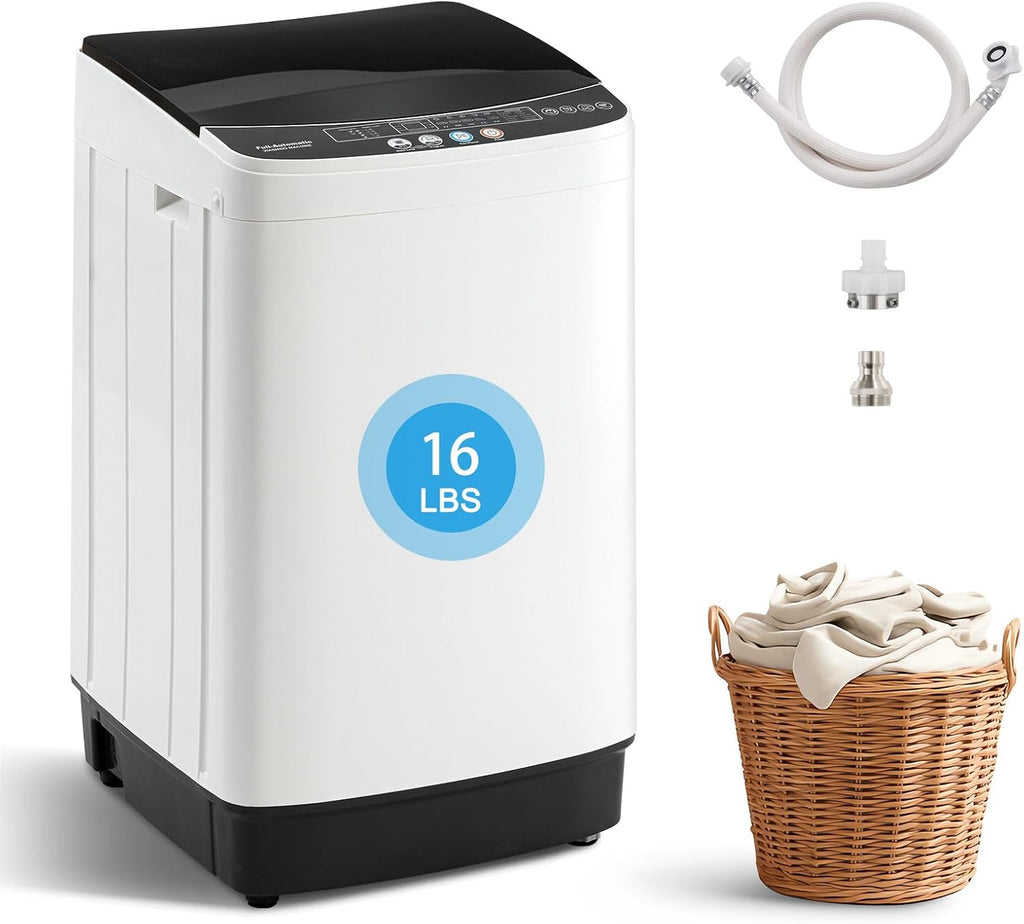 2.0 Cu.Ft Portable Washing Machine, Full-Automatic Electric Laundry Machine with 10 Programs, Compact Clothes Wash and Spin Combo with Stainless Steel Drum, Drain Hose for Apartment, Dorm,Home