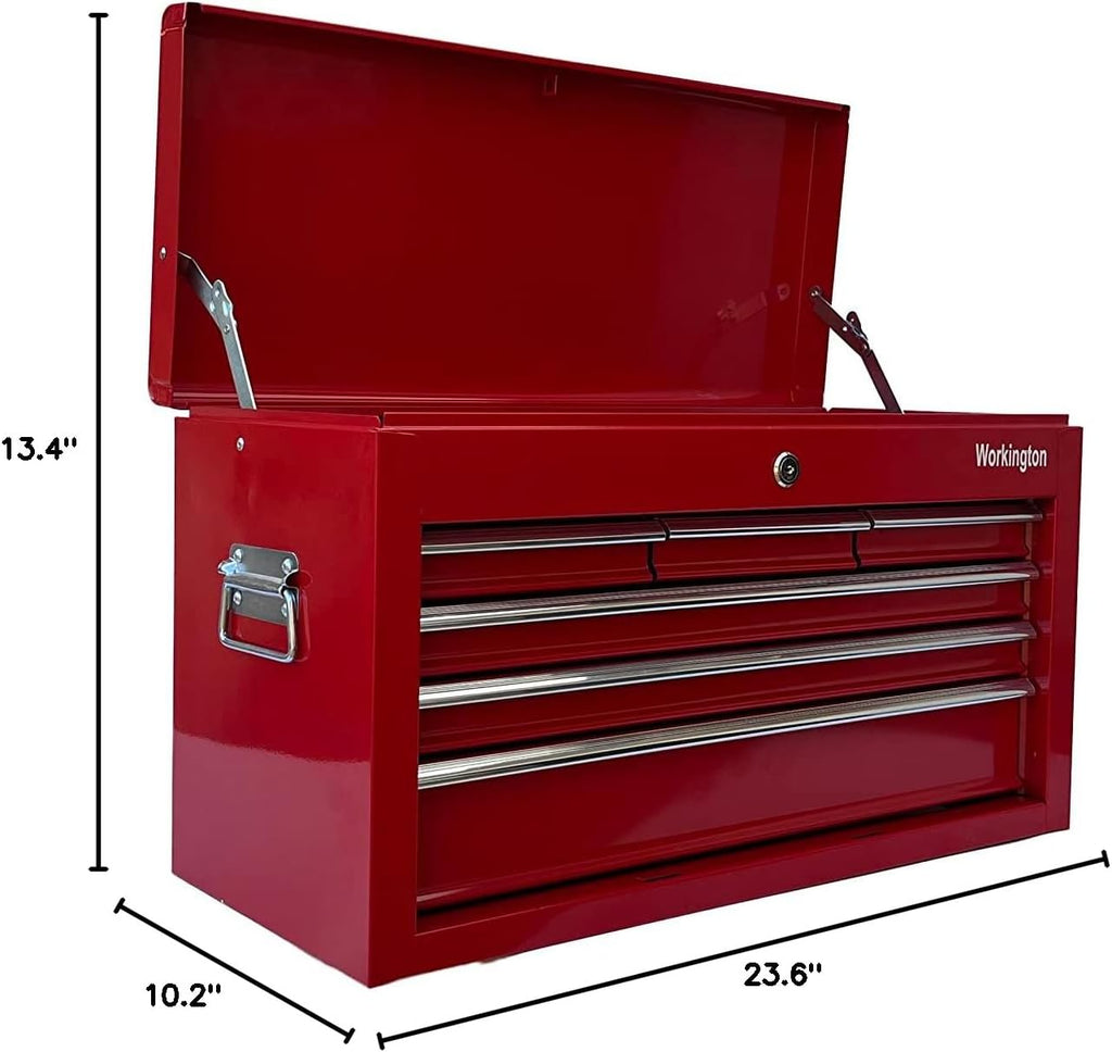 Workington Portable Metal Tool Chest with 6 Drawers, 24' 6-Drawer Tool Chest Cabinet with Ball Bearing Drawer Slides, Steel Tool Storage Box Organizer 4005 Red