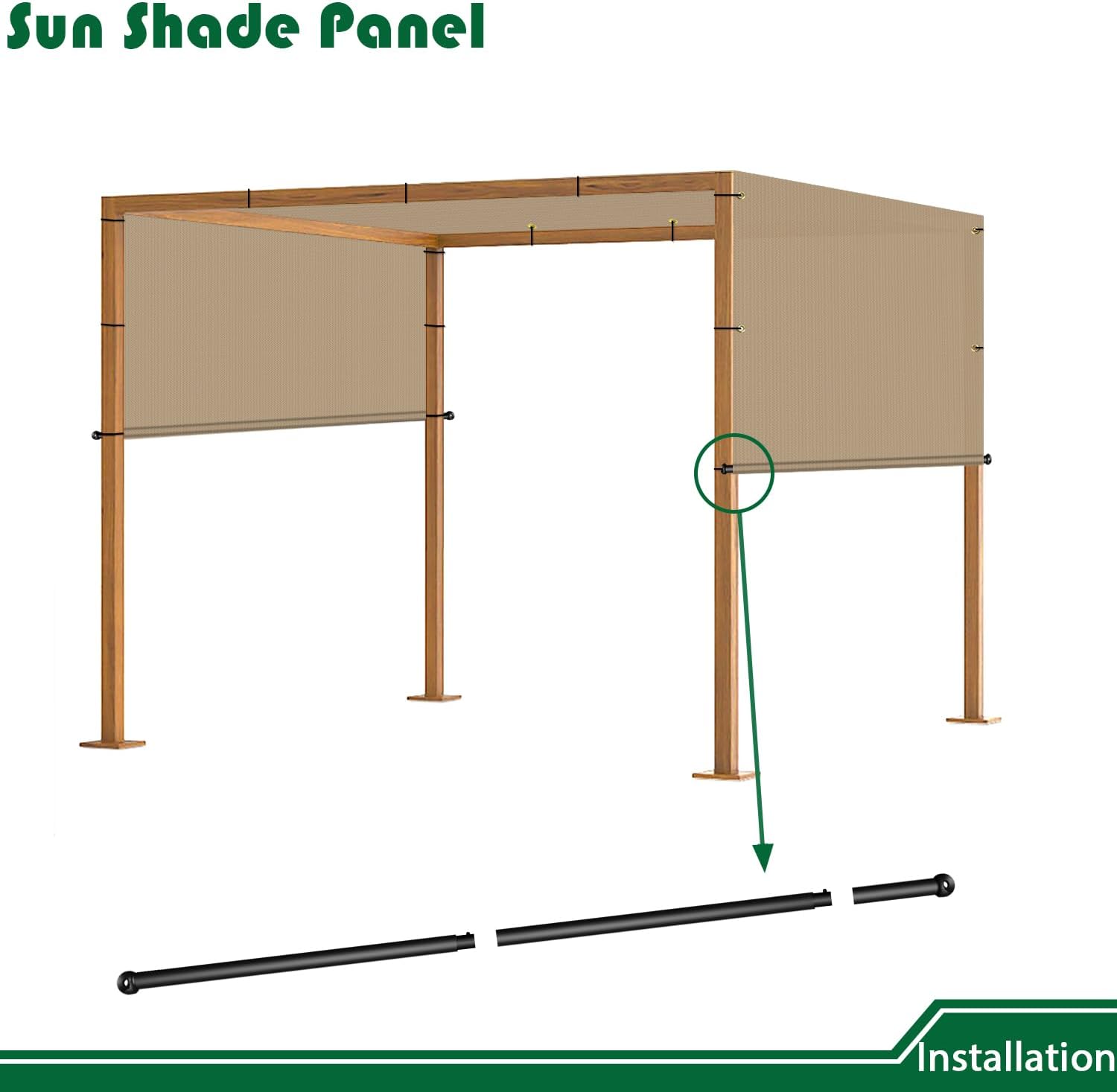 10' x 8' Universal Pergola Shade Cover with Grommets Weighted Rods, Sun Shade Cloth Outdoor Canopy Replacement Cover, Patio Awning for Porch, Backyard, Gazebo, Garden, Sand