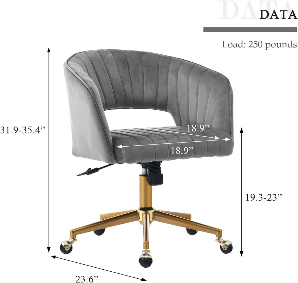Eifizek Velvet Office Desk Chair, Modern Adjustable Home Desk Chair with Wheels, Swivel Vanity Chair for Bedroom, Office, Vanity Study (Grey)