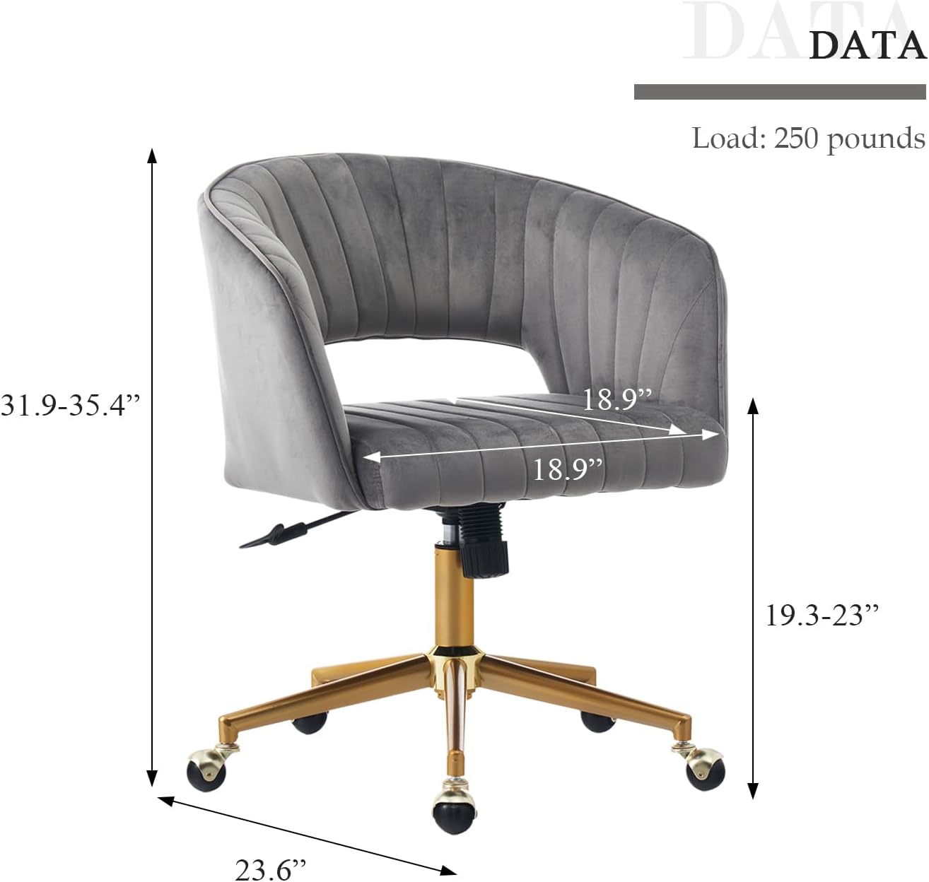 Eifizek Velvet Office Desk Chair, Modern Adjustable Home Desk Chair with Wheels, Swivel Vanity Chair for Bedroom, Office, Vanity Study (Grey)