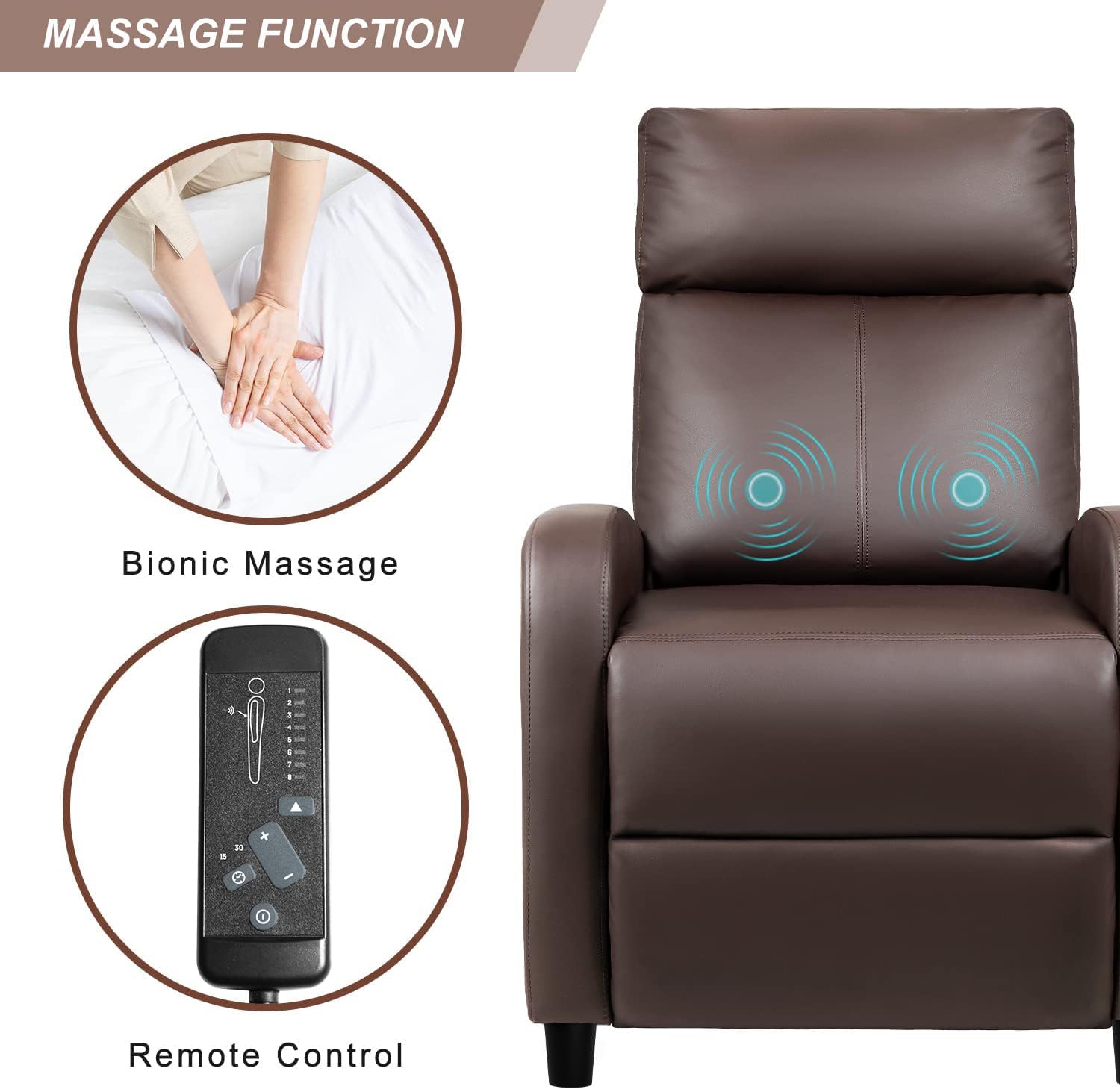 Devoko Massage Recliner Chair Home Theater Seating Pu Leather Modern Living Room Chair Furniture with Padded Cushion Reclining Sofa Chairs (Brown)