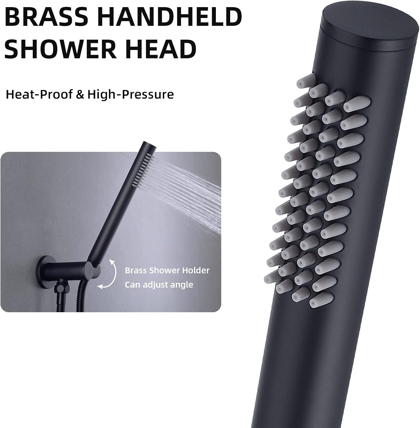 TRUSTMI 10 Inch Matte Black Shower System Push Button Diverter Wall Mounted Round Rainfall and Handheld Shower Trim Kit with Valve (Pressure Balance)