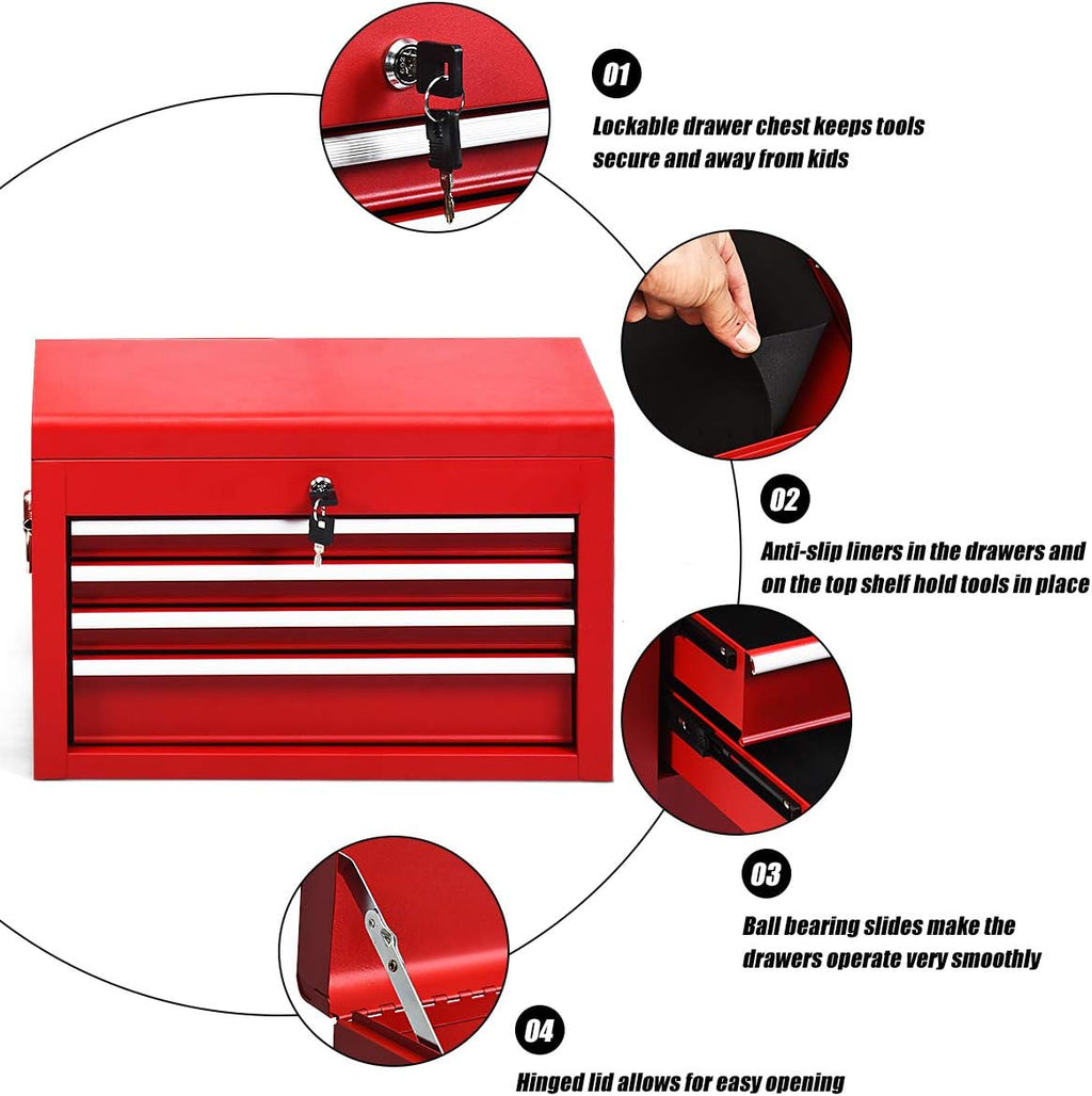 S AFSTAR 6-Drawer Rolling Tool Chest, High Capacity Tool Storage Cabinet with Wheels and Locking System, Removable Toolbox Organizer with Sliding Drawers (Red)