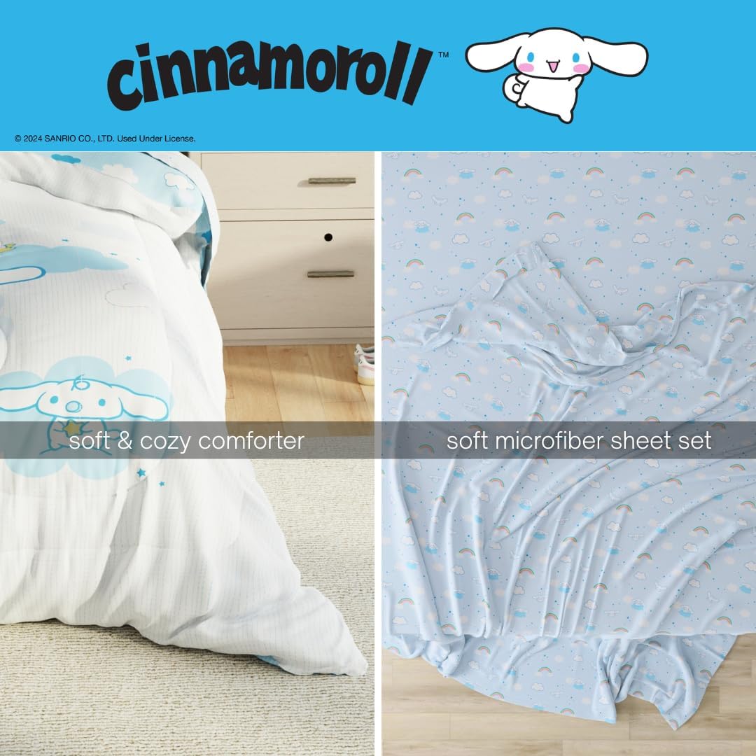 Cinnamoroll Bedding - 5 Piece Queen Size Bed Set - Super Soft Microfiber Comforter and Sheet Set, (Officially Licensed Product) by Franco Collectibles