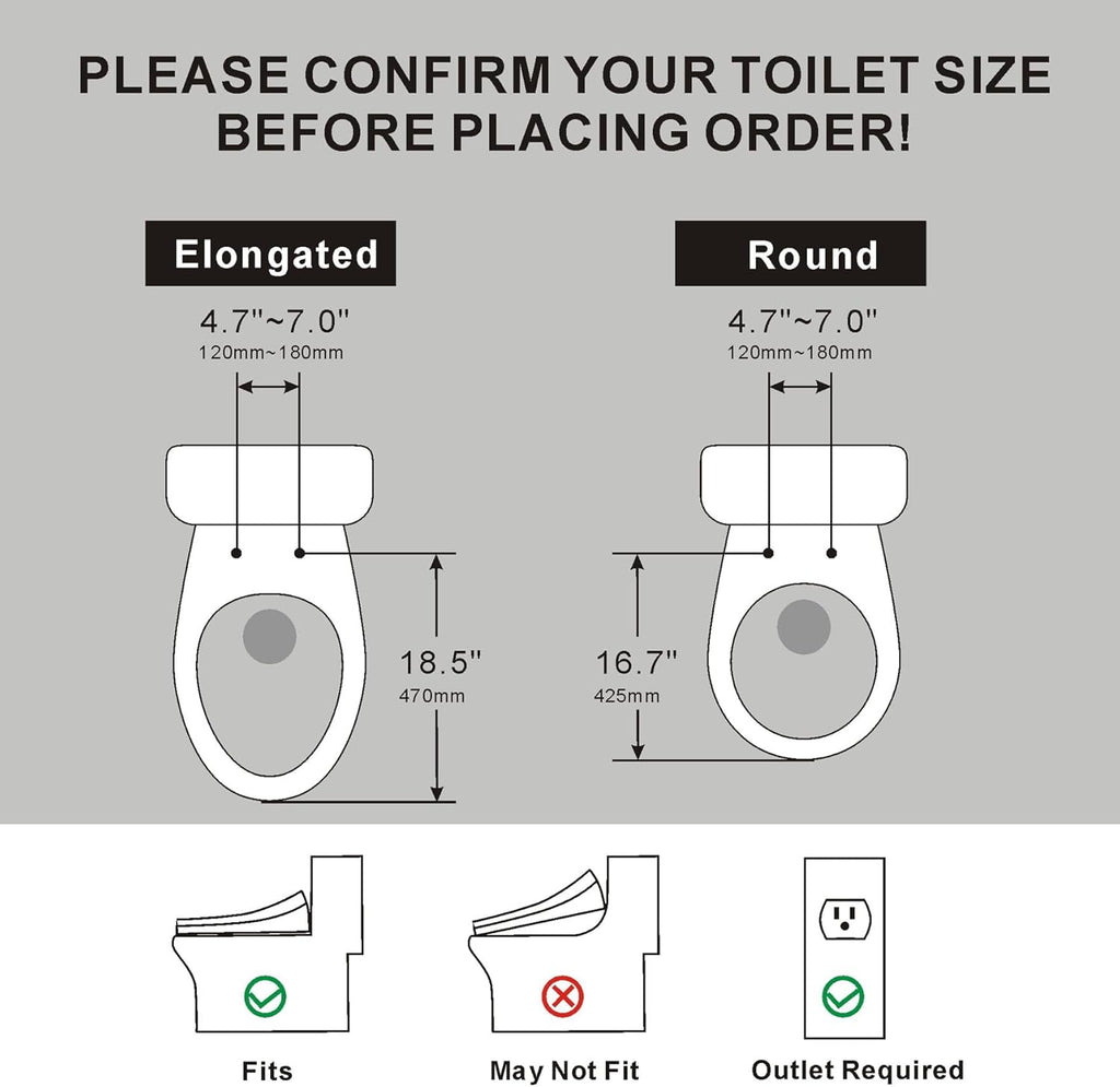 XCQQ Bidet Toilet Seat, Bidet Seat With Warm Water Wash, Heated Seat, Air Dryer, Soft Close Lid, Night Light, Self Cleaning Nozzle, LED Display, Requires Outlet - Round