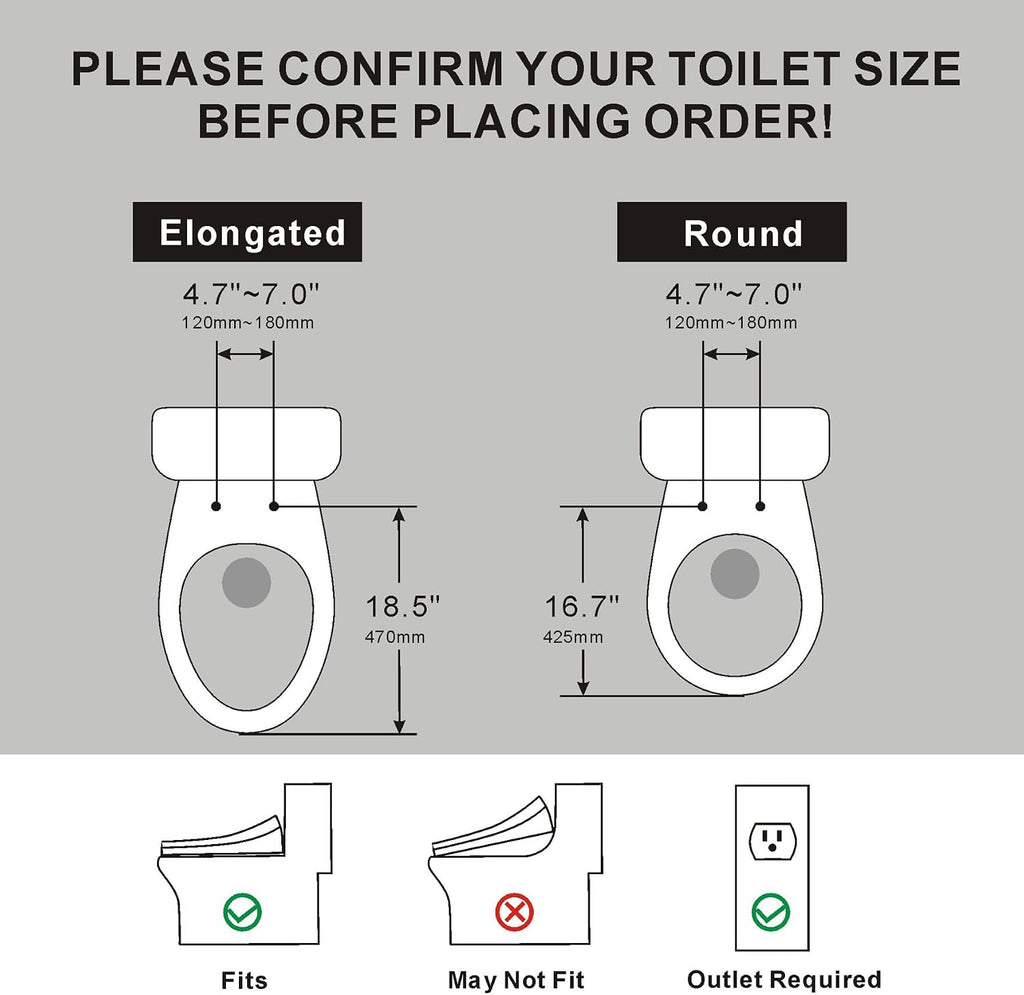 XCQQ Electric Heated Bidet Toilet Seat with Warm Water Wash, Warm Air Dryer, Soft Closed Lid, Night Light, LED Display, Toilet Seat with Bidet Requires Outlet - Round