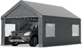 Bezseller 12x20 FT Heavy Duty Carport Canopy with Roll-Up Windows & Doors, Car Tent Portable Garage with All-Season Tarp for Cars, Boat, Trucks, Gray