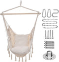 SRHWBF White Hanging Rope Hammock Chair Swing Seat Large Macrame Hanging Chair for Bedroom Patio Porch Yard with 2 Cushions and Storage Bag
