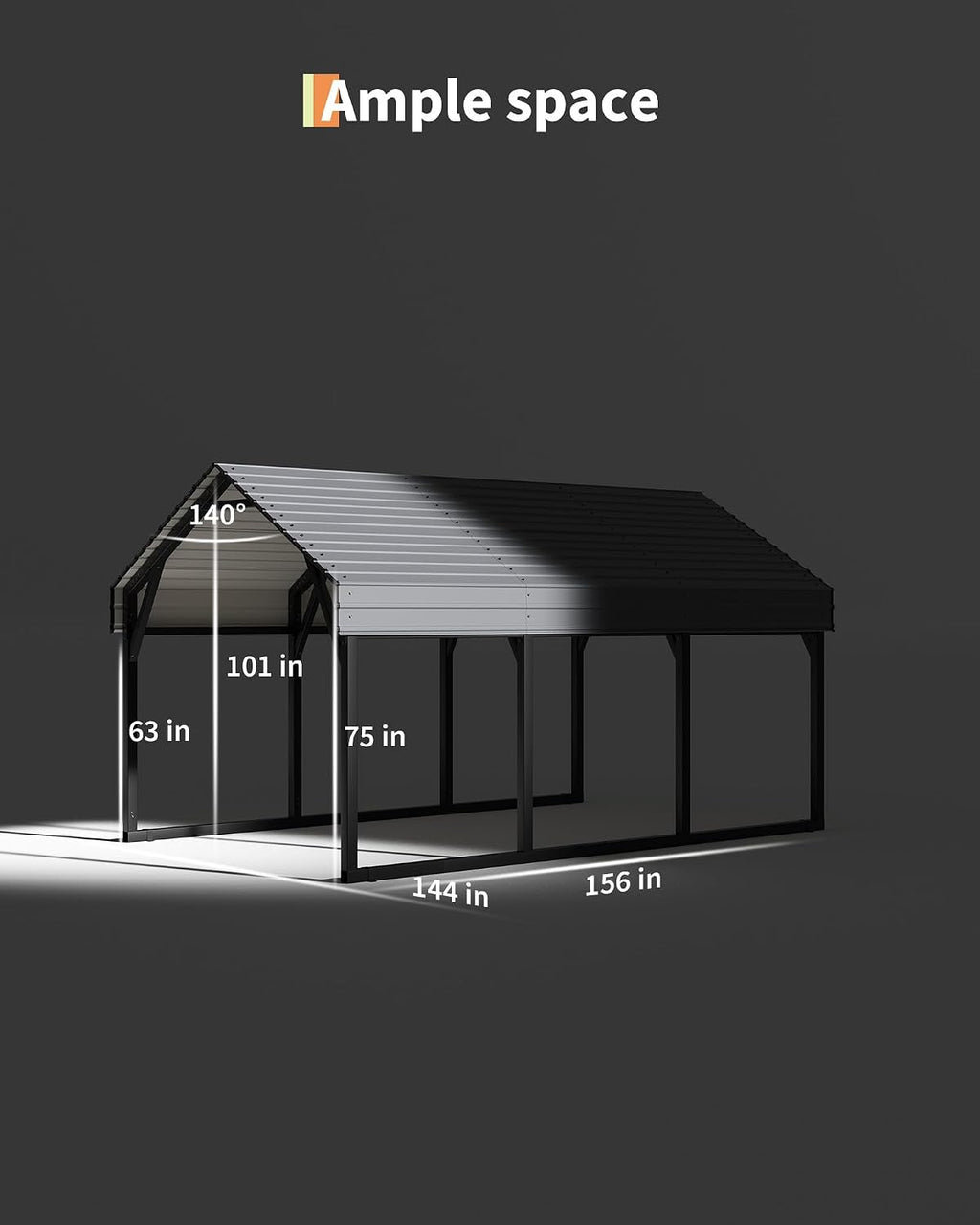 GarveeLife 12x13 ft Metal Carport Shed, Reinforced Frame and Steel Roof for All-Weather Use, Permanent Shelter for Cars, Motorcycles, ATVs, or Boats