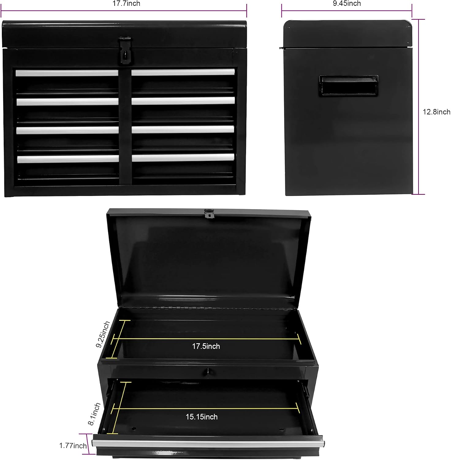 5 Drawers, Portable Rolling Box On Wheels, High Capacity Tool Chest Organizer for Garage, Workshop, Home Crafts Use Black, Large