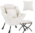 Lazy Chair with Ottoman, Large Accent Chair with Ottoman and a Throw Pillow, Beige Reading Chair for Living Room Bedroom Dorm Room Office Apartment Relaxing Use