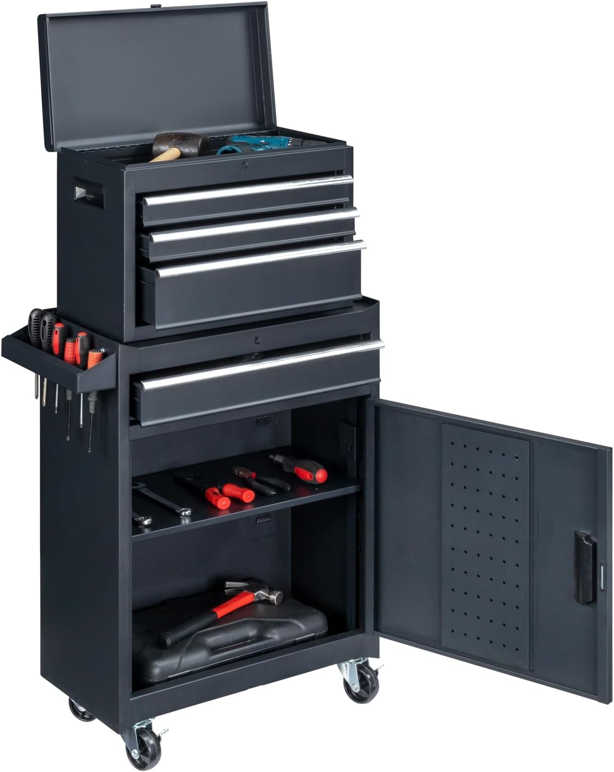 Rolling Tool Chest, Tool Box Organizer with Storage Cabinet, Portable Tool Cabinet, Rolling Tool Cart Utility Cart on Wheels, Industrial Mechanic Service Cart with Drawers for Garage, Repair Shop