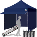Eurmax USA 10x10 Pop Up Canopy,Commercial Tent with Patented No-Tip Rolling Bag,24sqft Extension Awning & 4 Zippered Removable Walls,UV & Water Resistant,Heavy Duty Instant Shelter Gazebo,Navy Blue