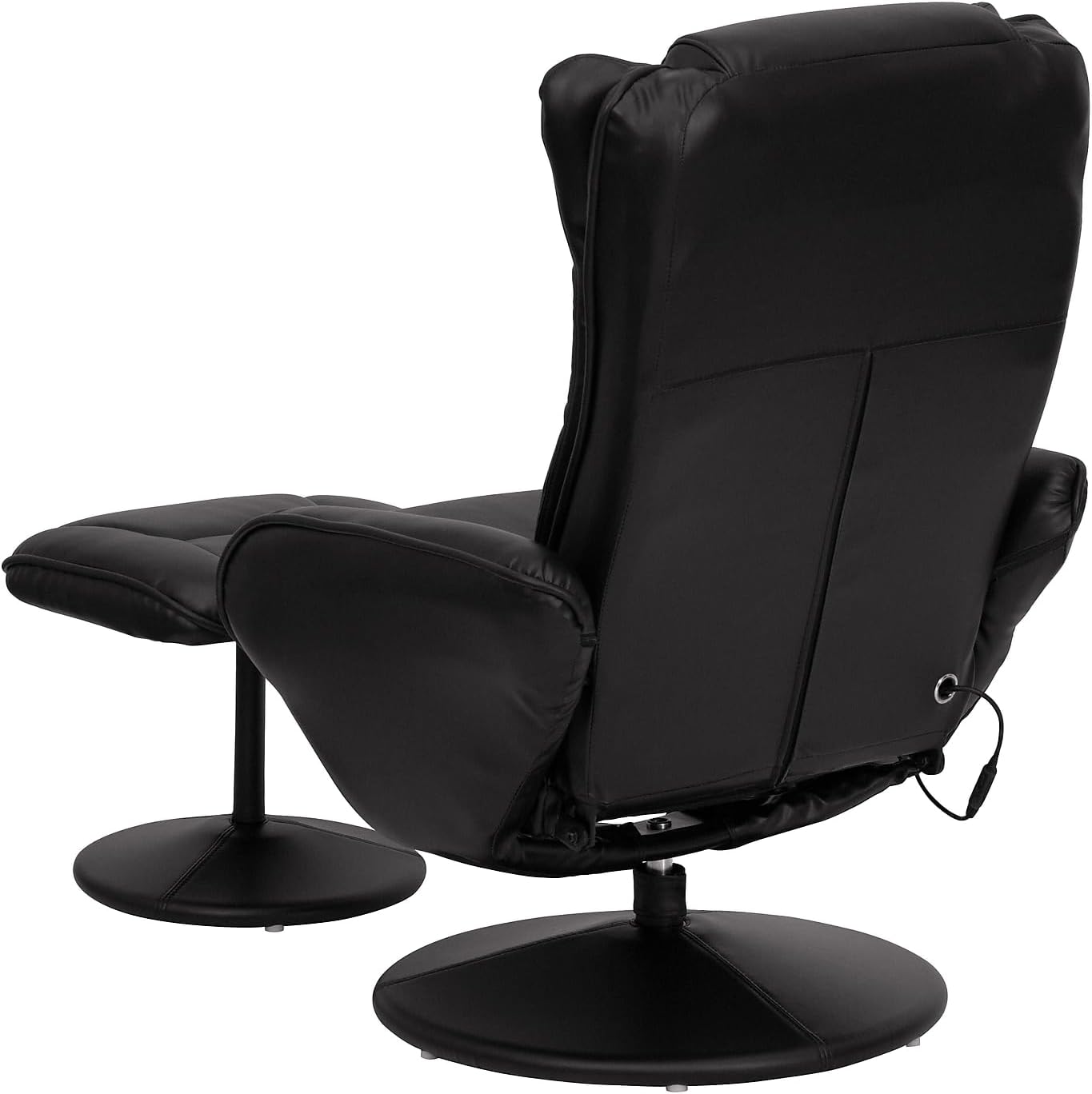 Flash Furniture Poppy Massaging Multi-Position Plush Recliner with Side Pocket and Ottoman in Black LeatherSoft