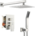 SR SUN RISE Shower Faucet Set Bathroom Square Rain Shower Head with Handheld Spray Wall Mounted Rainfall Shower Fixtures Brushed Nickel Shower Faucet Trim Repair Kits (Contain Shower Valve)10 Inches