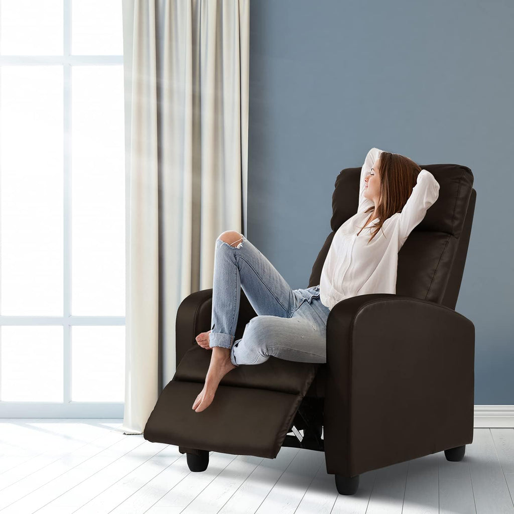 HCY Recliner Chair, Living Room Chair Furniture Home Theater Seating Glider Chairs Modern Wingback Single Sofa PU Leather with Backrest Footrest (Brown)