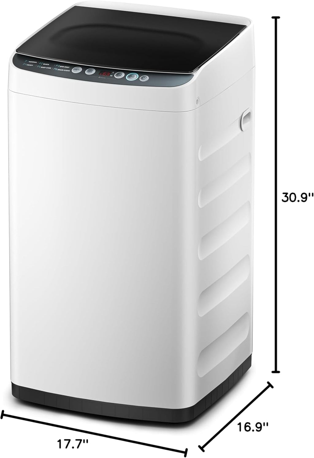 Midea Portable Washing Machine, 0.9 cu. ft with 6 Cycles, Drum Clean, Quick, Stainless Steel Tub, Transparent Lid, LED Display Washing Machine, White