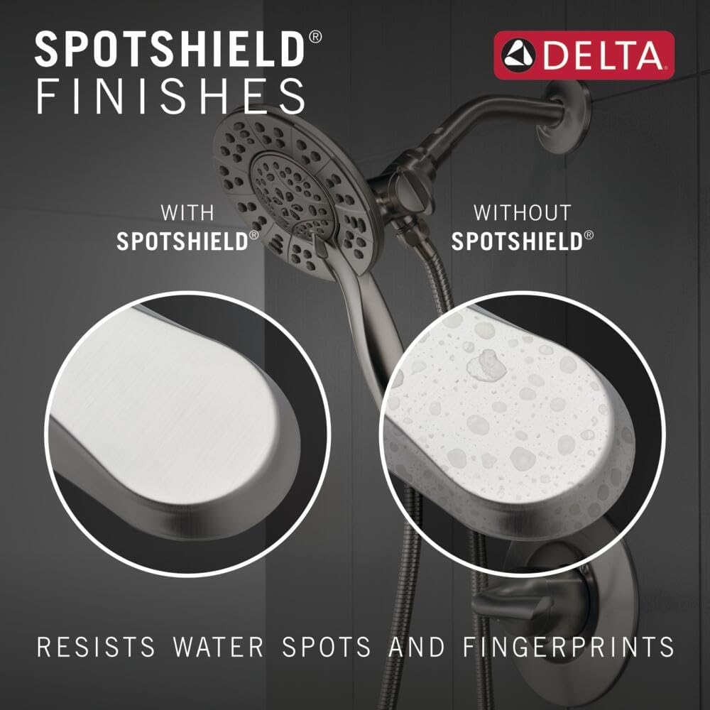 Delta Albion 14 Series Brushed Nickel Shower Faucet Set with In2ition 2-in-1 Dual Shower Head with HandHeld Spray Combo, Valve Trim Kit, Spotshield Brushed Nickel T142855-SP-I (Valve Not Included)