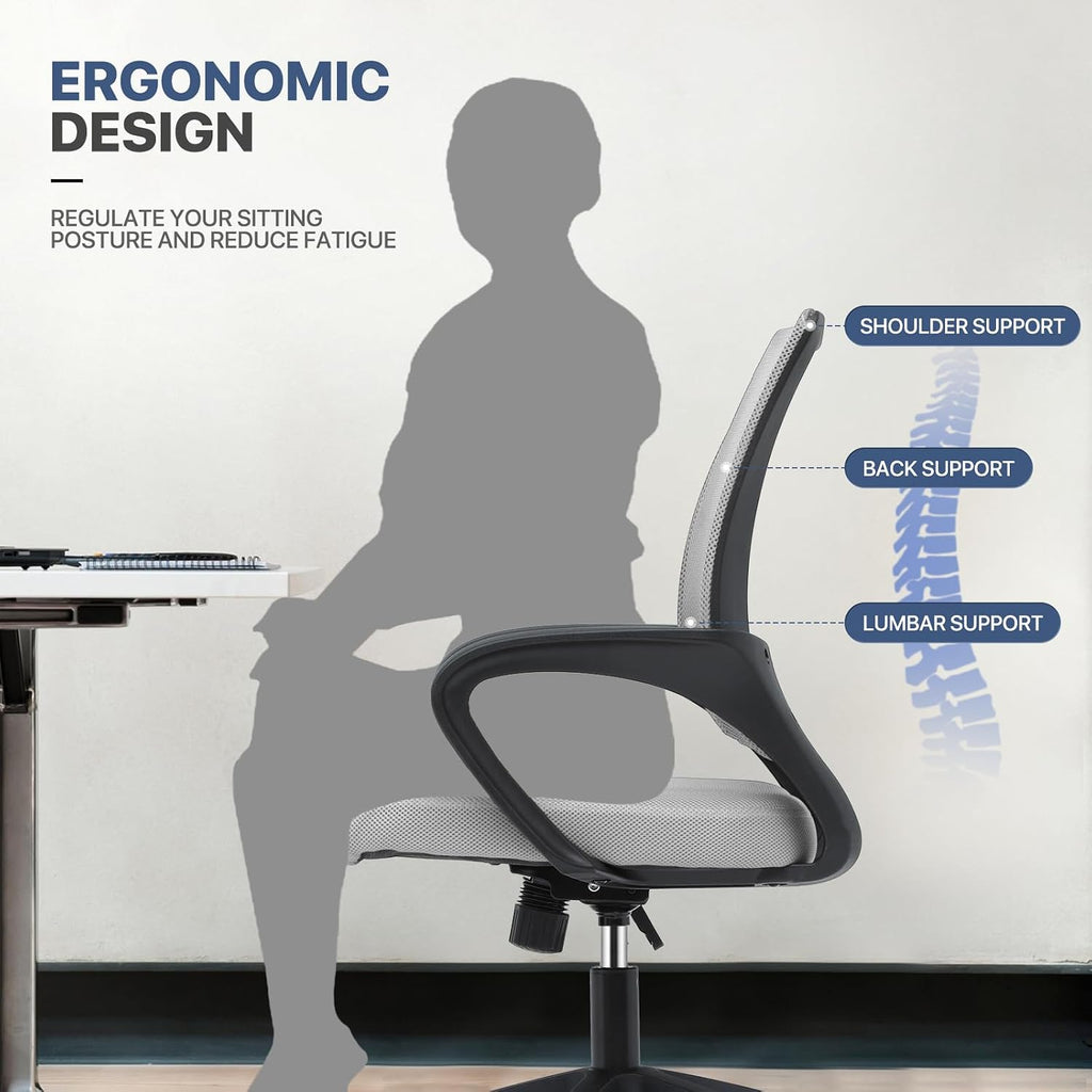 MoNiBloom Mesh Office Chair, Ergonomic Computer Chair for Adults, Rolling Swivel Mid-Back Desk Chair with Lumbar Support, Comfy Armrest for Home Office, Gaming, Light Gray 10 Pack
