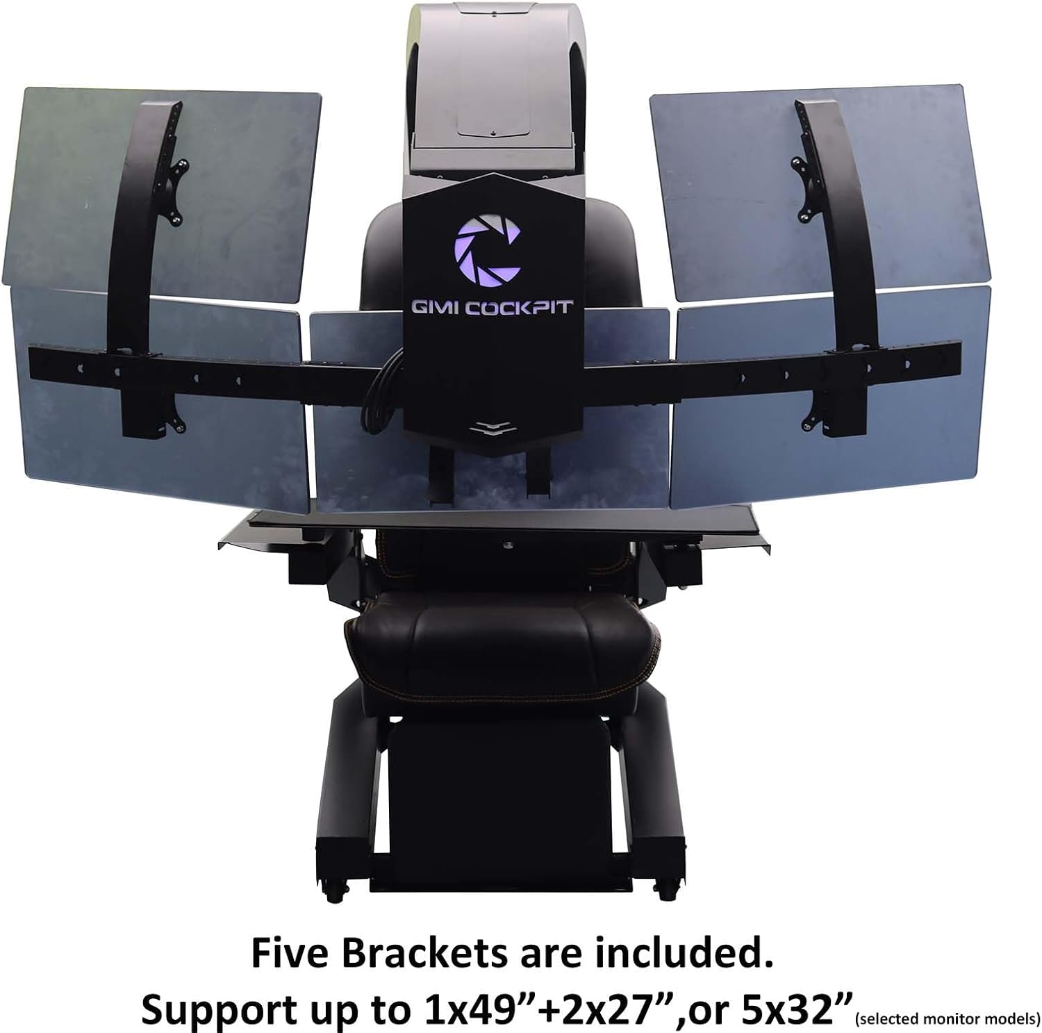 IW-320 Zero Gravity Computer Gaming Chair Reclining Workstation(5-Monitor Brackets, Leather Seat, Black)