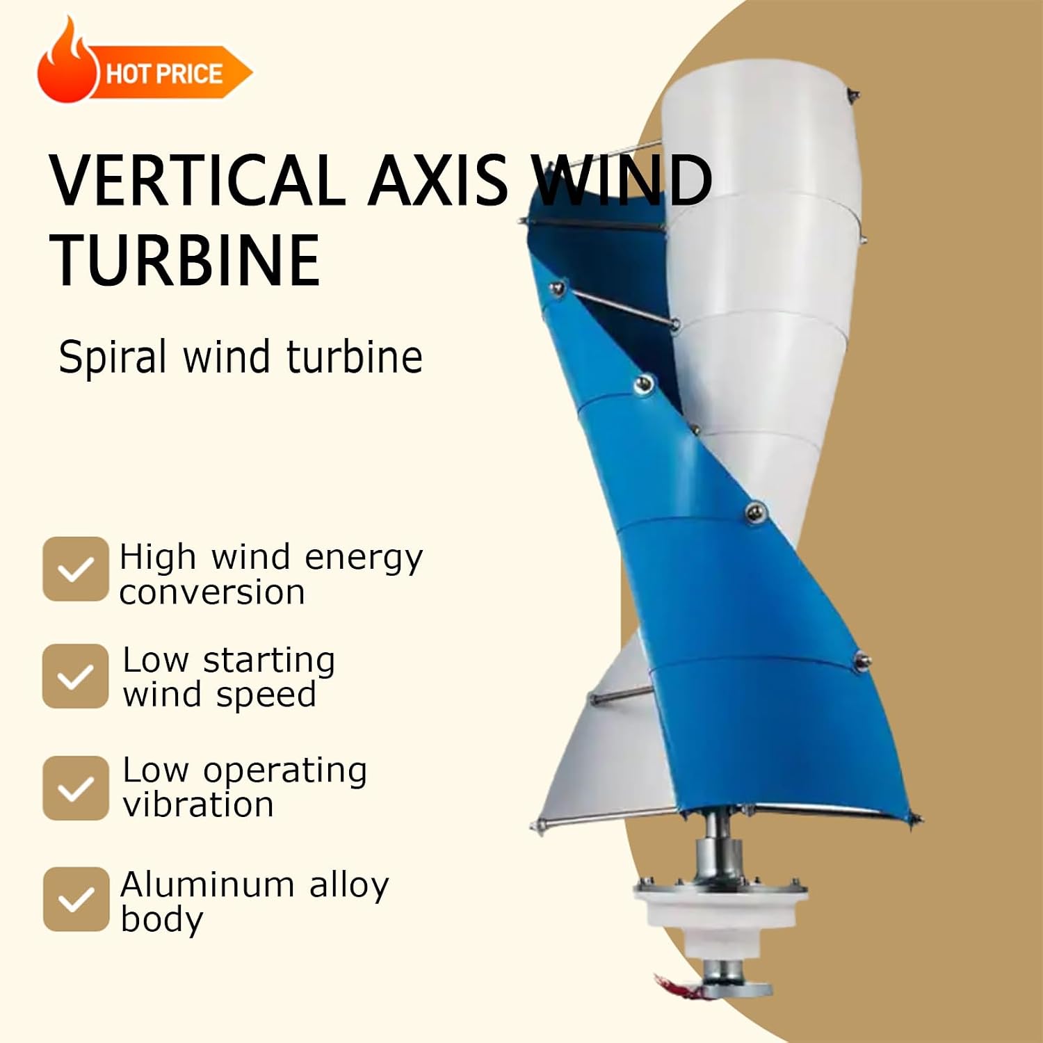 3000W Vertical Axis Wind Turbine Generator Kit 12V 24V 48V 96V 120V With 2×100W Solar Panels And Hybrid Wind-Solar Controller, Three-Phase Maglev Breeze Start For Home(120v)
