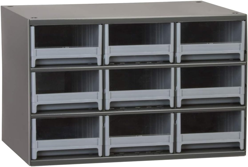 Akro-Mils Steel Garage Storage Cabinet, Small Parts Organizer Metal Cabinet for Hardware, Nails, Screws, Bolts, Nuts, and More, 17' W x 11' D x 11' H, 9-Drawer, Gray Cabinet/Gray Drawers (19909)