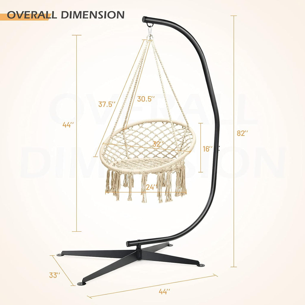 Giantex Hammock Chair with Stand, Solid Steel Heavy Duty C Stand with Macrame Hanging Chair, Handwoven Tassels Swing Chair Include Hammock Stand for Indoor Outdoor Use (Beige)