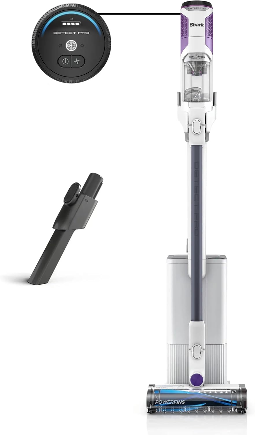 SHARK IW3525Q Detect Pro Auto-Empty System - Lightweight Cordless Stick Vacuum for Pet Hair with HEPA Filter, Odor Neutralizer, Portable Handheld, Charging Dock, Tools (Renewed) (White + Purple)