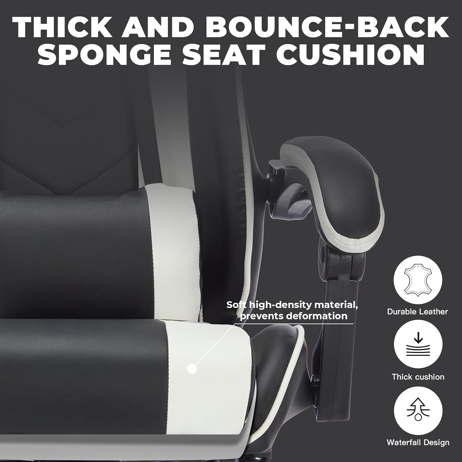 Gaming Chair with Massage and Footrest, Ergonomic High Back PC Racing Chair, 300LBS Capacity with Adjustable Lumbar Support & Headrest for Office and Desk (Model C, Black+White)